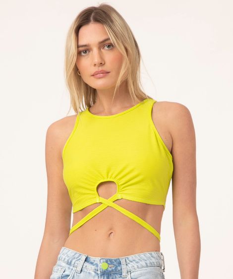 regata cropped com amarração verde neon