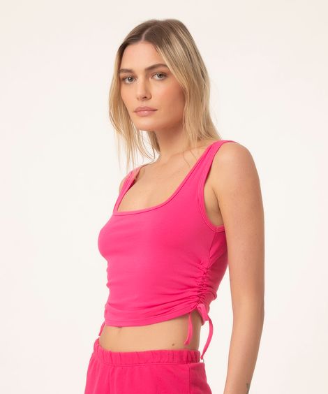 regata básica com franzido e amarração pink