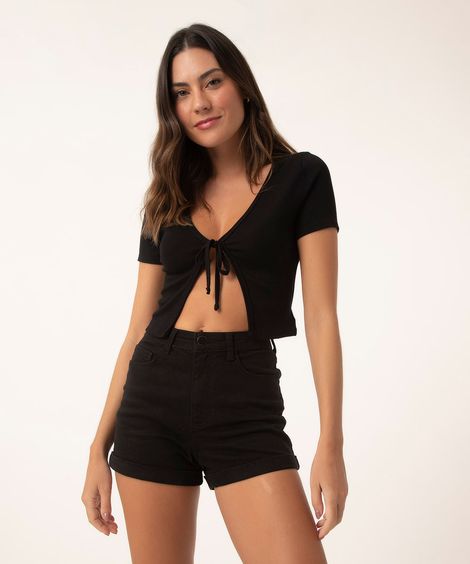 short hot pant cintura super alta preto