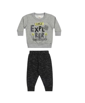 Conjunto Bebê Infantil Moletinho Menino Explorer Elian Cinza