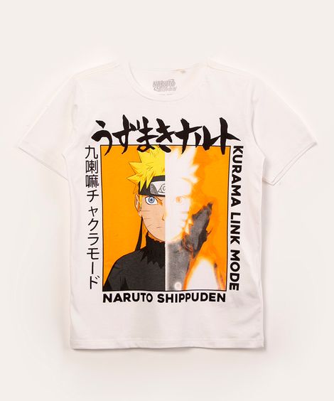 camiseta de algodão naruto shippuden off white