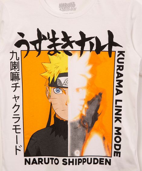 camiseta de algodão naruto shippuden off white
