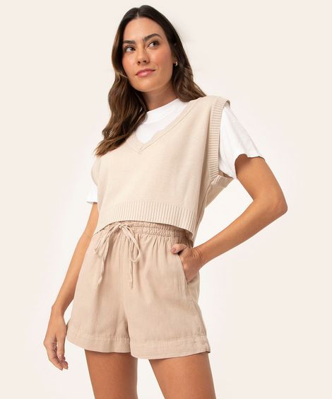 short cós elástico com cordão bege
