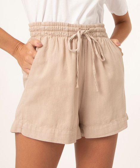 short cós elástico com cordão bege