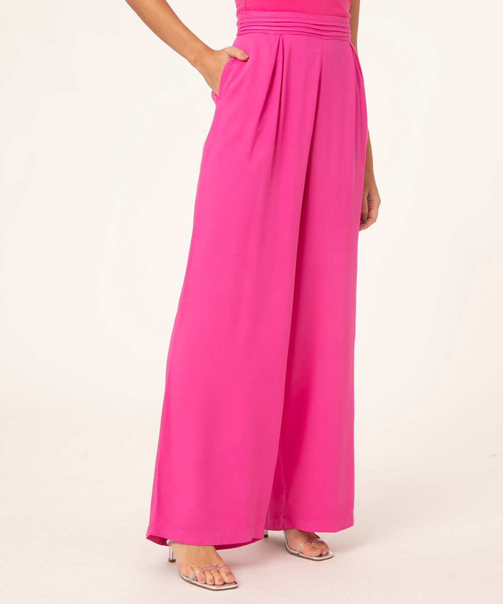 calça wide cintura alta   rosa