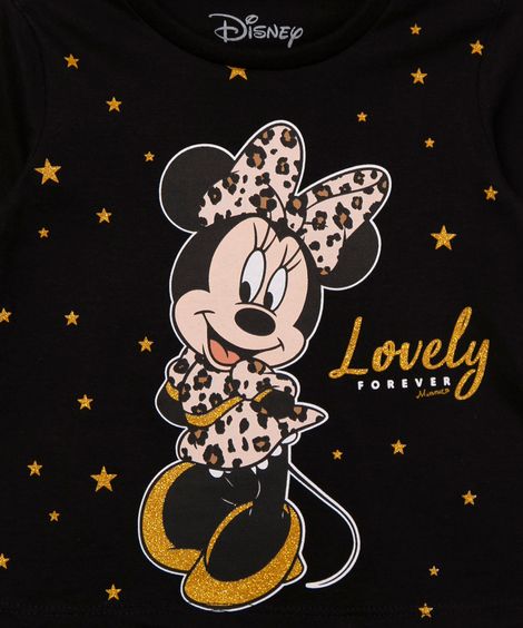 blusa infantil manga longa minnie glitter  preta