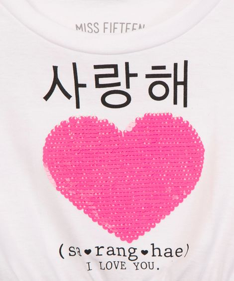 blusa juvenil manga longa cropped paetê off white