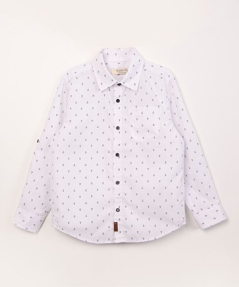 camisa infantil estampada com bolso âncora branca