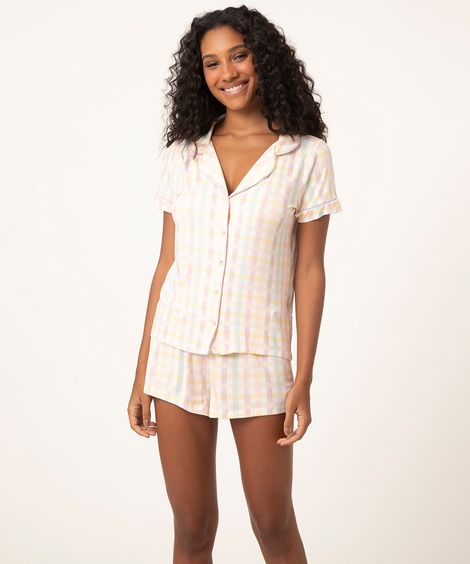 pijama americano xadrez vichy rosa