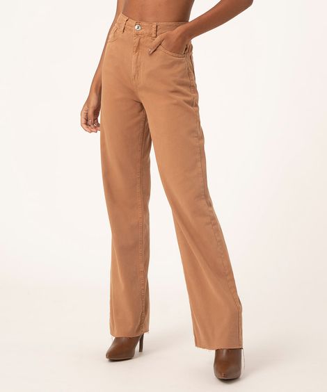 calça de sarja wide leg kaki