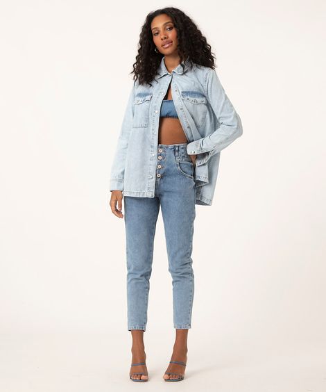 calça jeans mom sawary azul médio