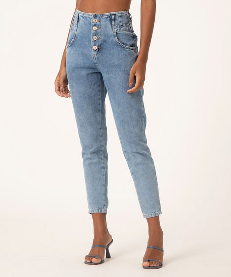 calça jeans mom sawary azul médio