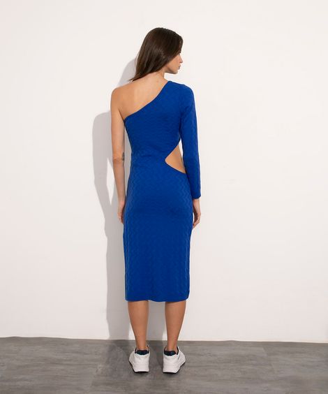 vestido midi de tricô one shoulder cut out mindset azul