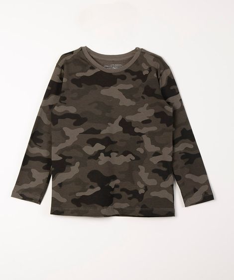 blusa infantil manga longa camuflada verde