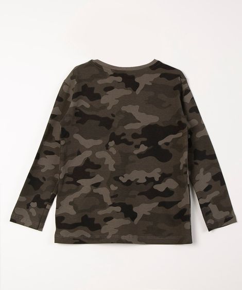 blusa infantil manga longa camuflada verde