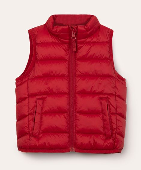 colete puffer de poliamida com bolso vermelho