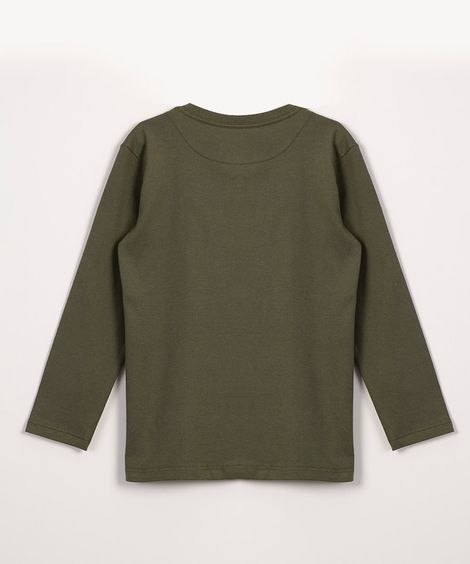 camiseta de algodão manga longa com bolso verde militar