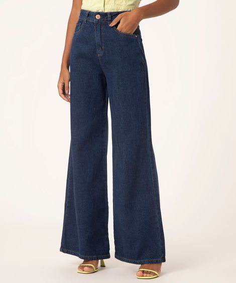 calça jeans wide leg azul escuro