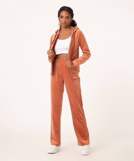 calça de plush reta laranja