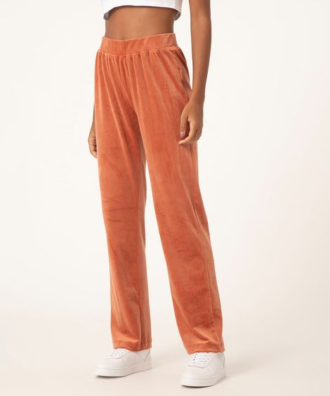 calça de plush reta laranja