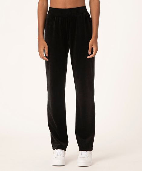 calça de plush reta preto