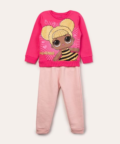 conjunto infantil de moletom lol rosa
