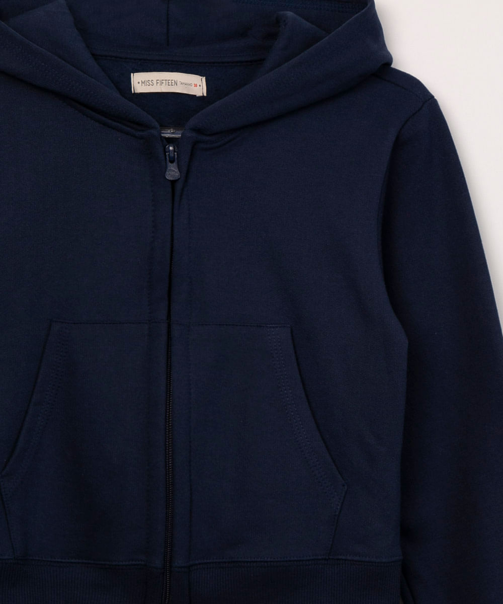 plain navy zip up moletom com capuz