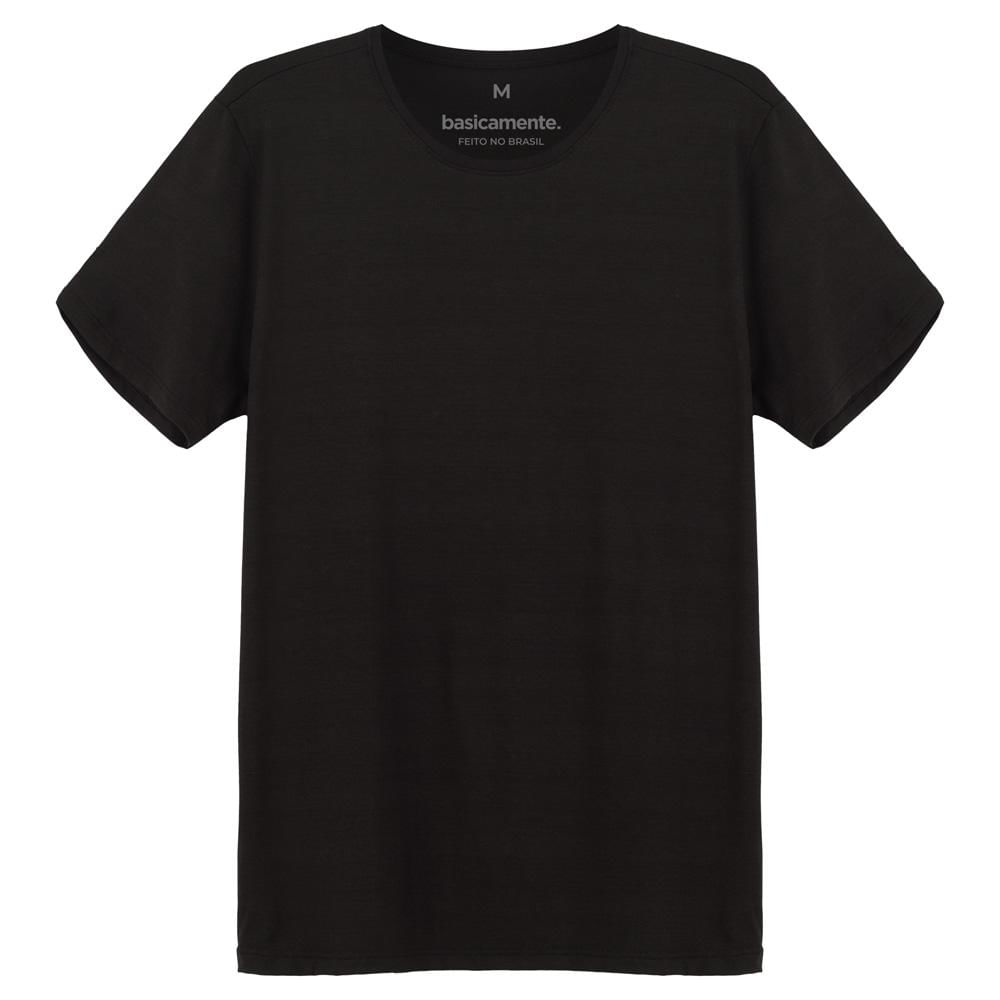 Camiseta Modal Gola C Masculina Preto Basicamente Menor preço em Camiseta Modal Gola C Masculina Preto Basicamente