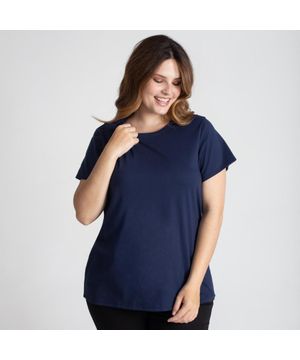 Camiseta Easy Care Gola C Super Feminina Azul Marinho Basicamente
