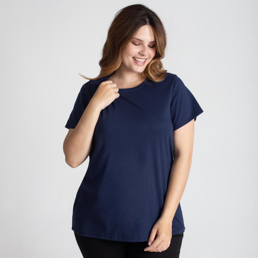 camiseta easy care gola c super feminina azul marinho basicamente - C&A