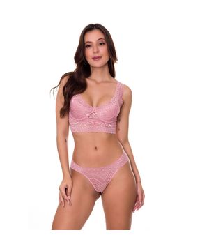 Conjunto de Lingerie Sexy em Renda Angel Moda Baixo - CL4821 Rosê