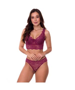 Conjunto de Lingerie Sexy em Renda Angel Moda Baixo - CL4821 Vinho