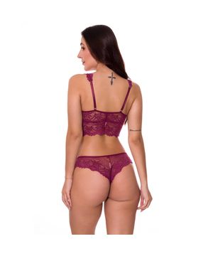 Conjunto de Lingerie Sexy em Renda Angel Moda Baixo - CL4821 Vinho