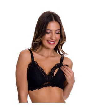 Sutiã Amamentação de Renda Lingerie Gestante Amamentar Moda Baixo - VF63 Preto