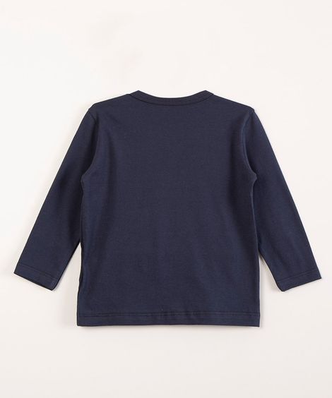 blusa básica de algodão manga longa azul marinho