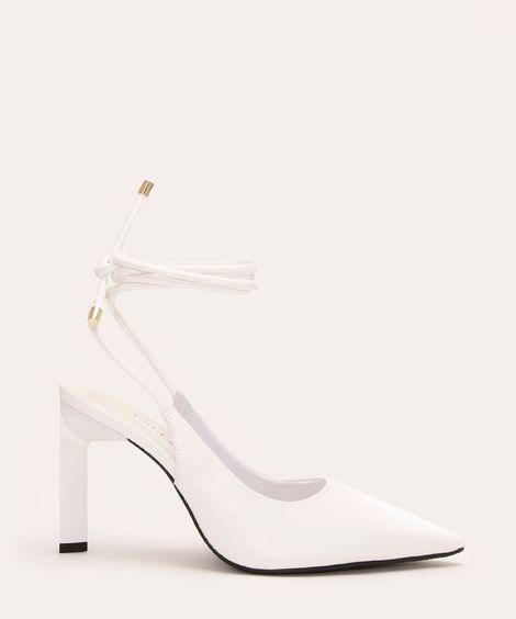 scarpin bico fino amarração oneself branco