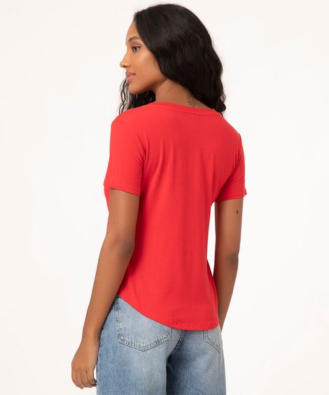 blusa feminina básica decote v manga curta vermelho médio