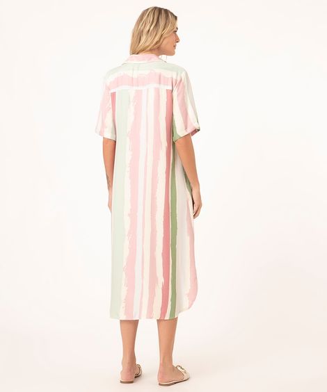 vestido chemise de viscose listrado com fenda rosa