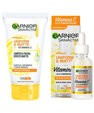 Garnier Skin Uniform & Matte Vitamina C Kit – Sérum Facial + Gel de Limpeza