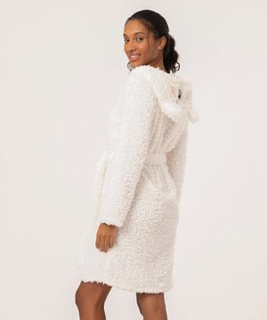 roupão de fleece com capuz off white