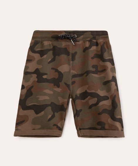 bermuda de moletinho infantil camuflada verde militar