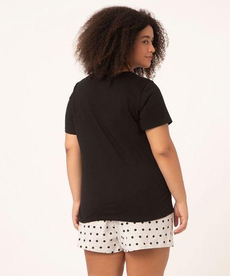 pijama plus size manga curta + short poá preto