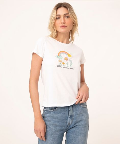 camiseta baby look "nada mais me abala" off white