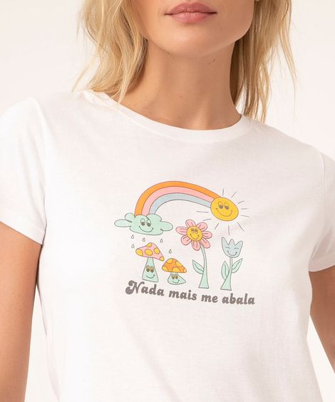 camiseta baby look "nada mais me abala" off white