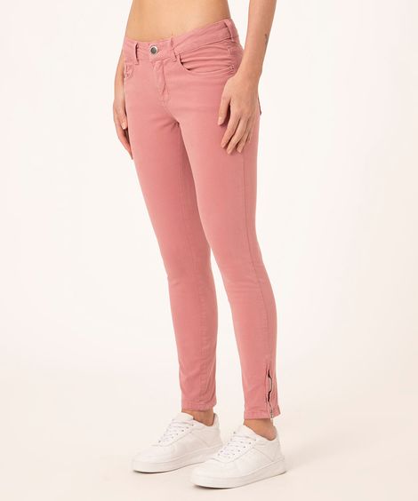 calça super skinny cintura média rosa