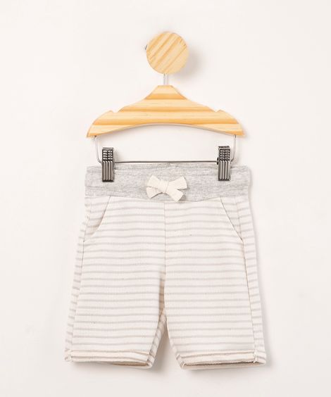 bermuda infantil de moletom listrada com bolsos e cordão off white