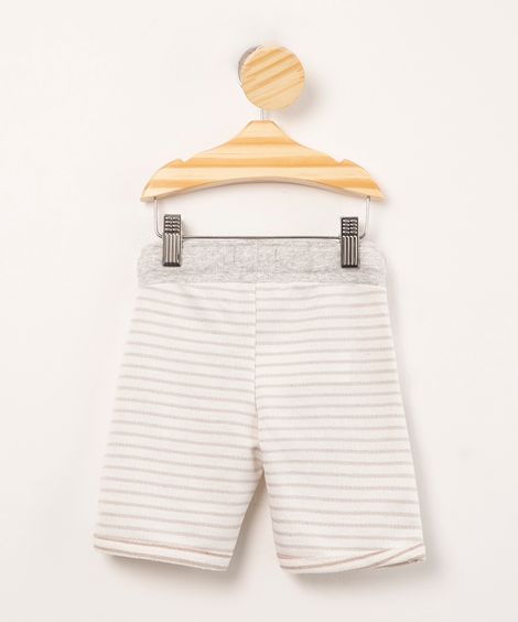 bermuda infantil de moletom listrada com bolsos e cordão off white