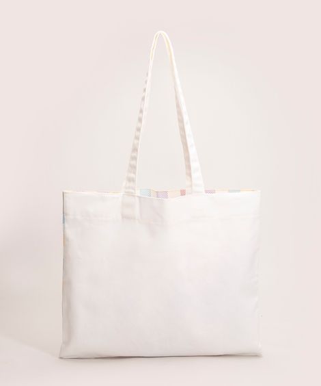 bolsa ecobag estampada xadrez vichy off white