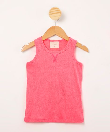 regata infantil básica canelada  rosa neon