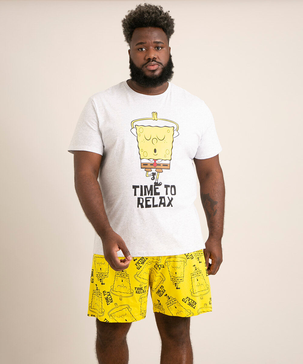 pijama plus size manga curta bob esponja "time to relax" cinza mescla claro é boa?